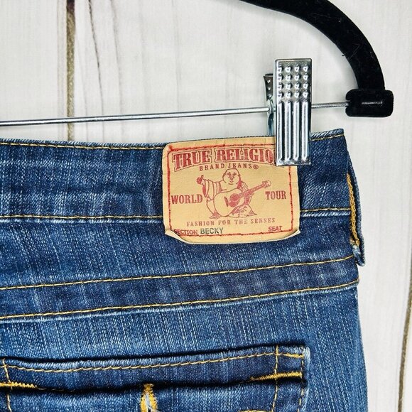 True Religion Becky Bootcut Jeans Size 28x33 Flap Pocket Rhinestone Buttons - Picture 9 of 12